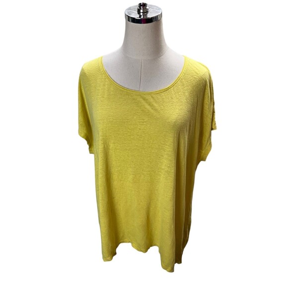 Eileen Fisher Top Women's Size Large Yellow 100% Linen Short Sleeve - Picture 1 of 5